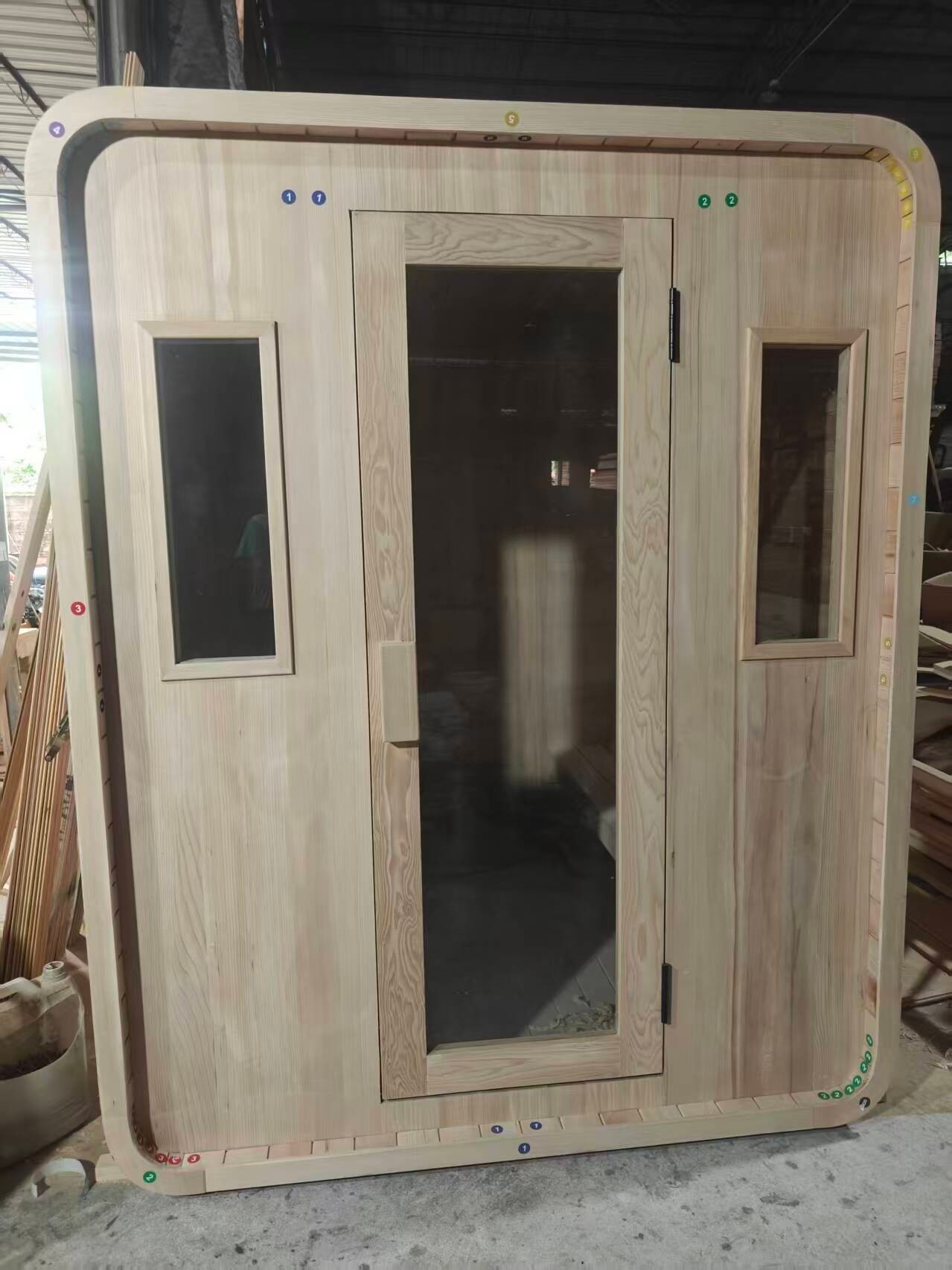 A room unit marked up with assembly numbers during trial assembly.