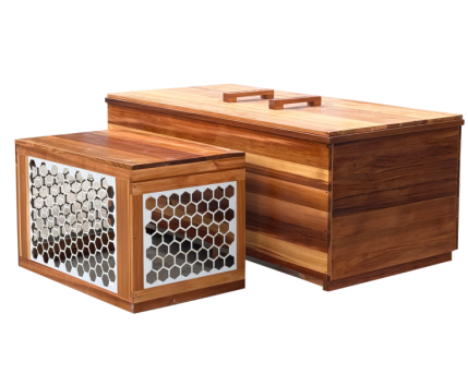 Red cedar tub with its matched chiller enclosure.